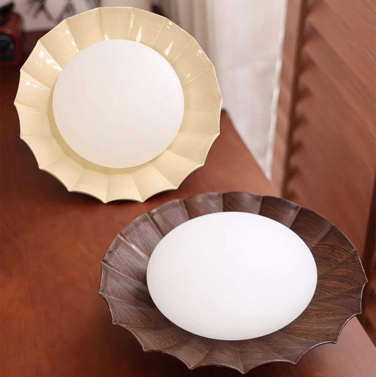 Flush Mount LED Ceiling Light 10 in Scalloped Shade for Bedroom Living Room Ambient Glow Metal Fixture Indoor Low Profile Modern Lighting
