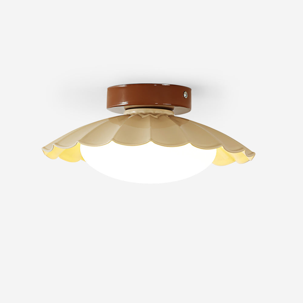 Flush Mount LED Ceiling Light 10 in Scalloped Shade for Bedroom Living Room Ambient Glow Metal Fixture Indoor Low Profile Modern Lighting