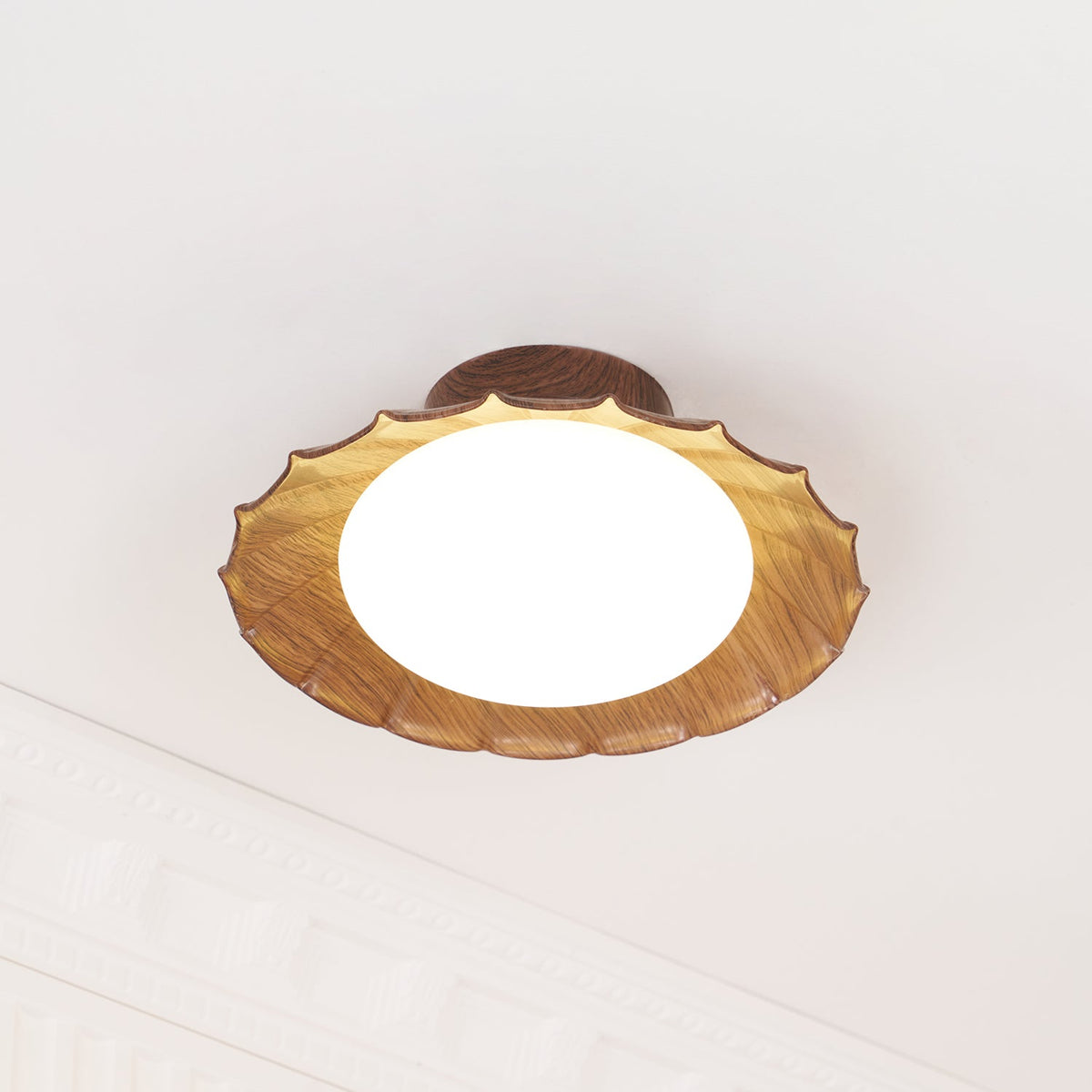 Flush Mount LED Ceiling Light 10 in Scalloped Shade for Bedroom Living Room Ambient Glow Metal Fixture Indoor Low Profile Modern Lighting