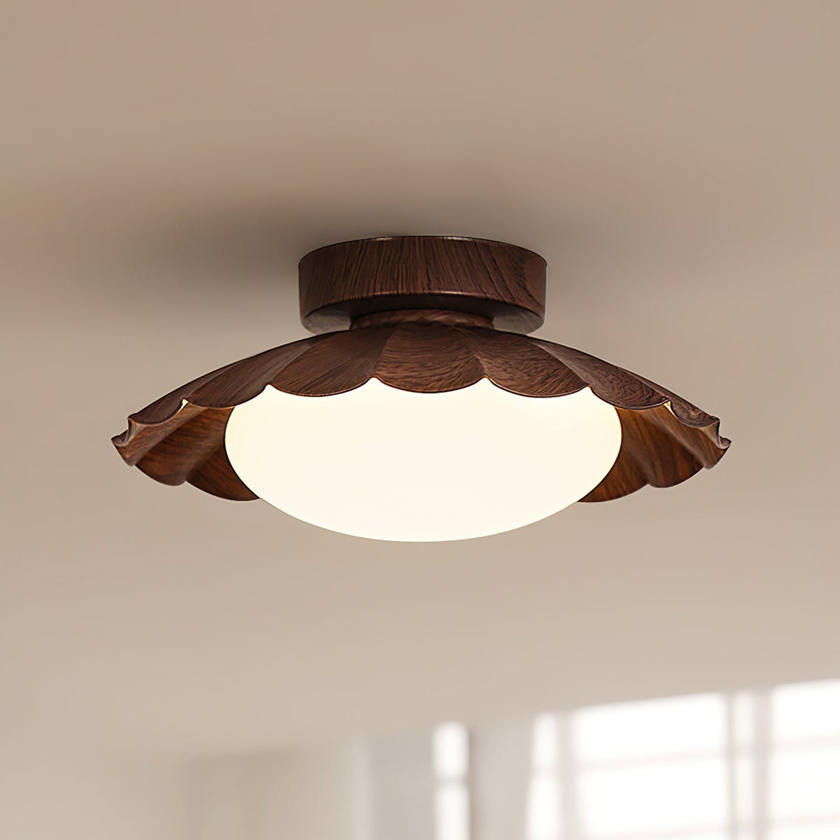 Flush Mount LED Ceiling Light 9.8 in Metal & Polymer Scalloped Fixture Warm White 3000K Bedroom Living Room Hallway Wall or Ceiling Damp Rat