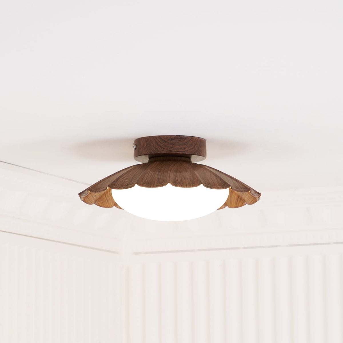 Flush Mount LED Ceiling Light 10 in Scalloped Shade for Bedroom Living Room Ambient Glow Metal Fixture Indoor Low Profile Modern Lighting