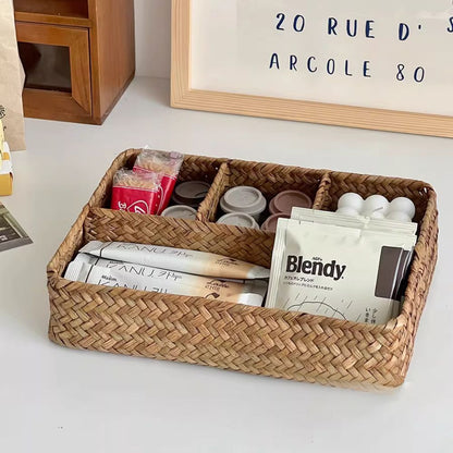 Nexa Wicker Storage Basket - Handwoven Natural, Multi-Compartment Organizer