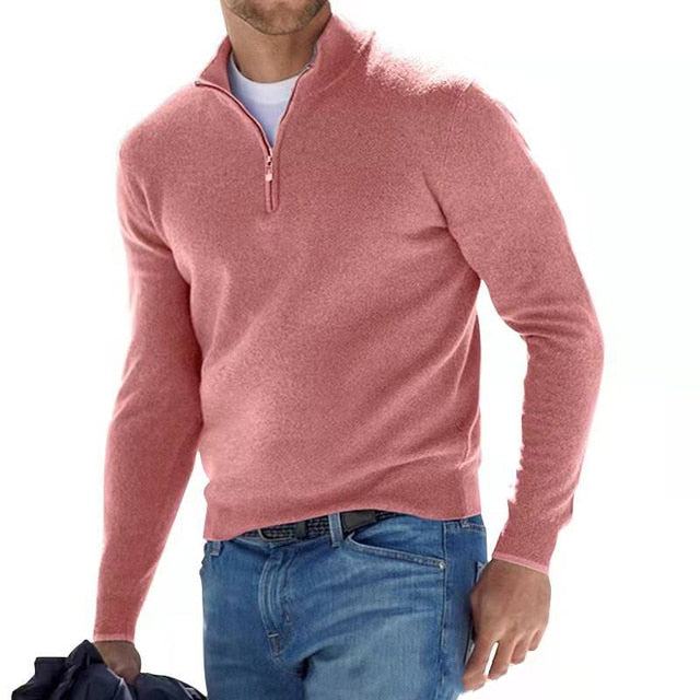 Men's Merino Wool Quarter-Zip Sweater – Textured Knit V-Neck Pullover for Work & Casual Wear
