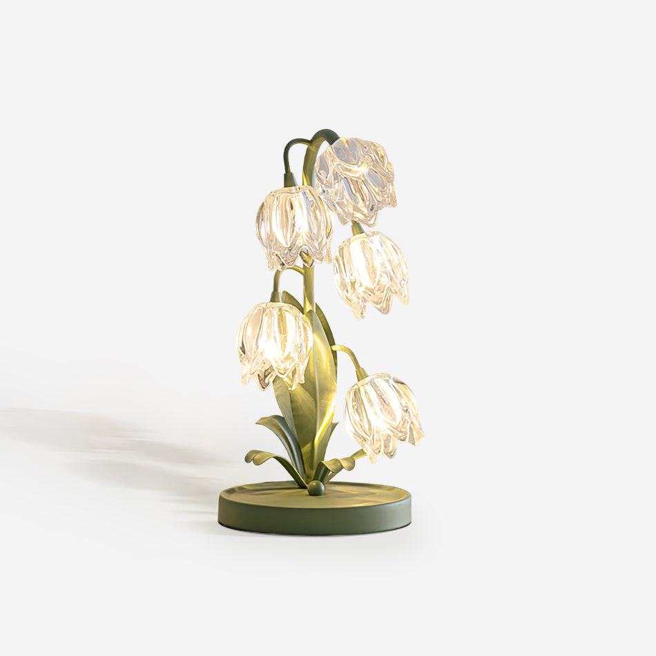 Floral Glass Shade Accent Lamp 7 Inch Green Stem Bedroom Nightstand Light Living Room Decorative Lighting Home Decor Indoor Small Bulb