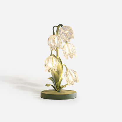 Floral Glass Shade Accent Lamp 7 Inch Green Stem Bedroom Nightstand Light Living Room Decorative Lighting Home Decor Indoor Small Bulb