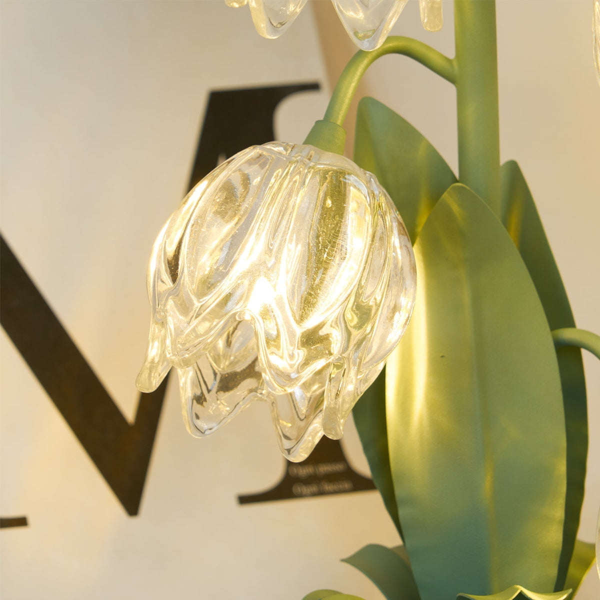 Floral Glass Shade Accent Lamp 7 Inch Green Stem Bedroom Nightstand Light Living Room Decorative Lighting Home Decor Indoor Small Bulb