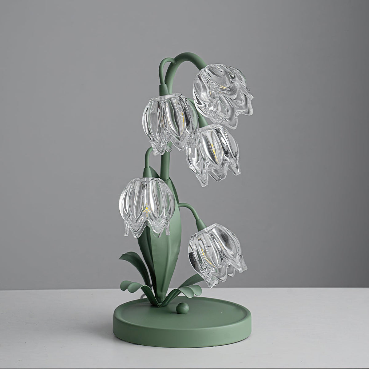 Floral Glass Shade Accent Lamp 7 Inch Green Stem Bedroom Nightstand Light Living Room Decorative Lighting Home Decor Indoor Small Bulb