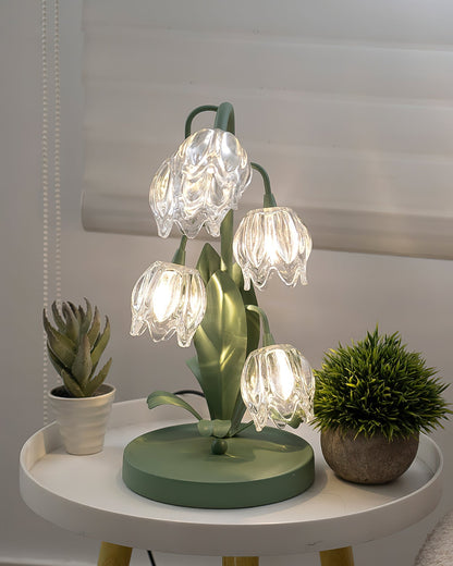Floral Glass Shade Accent Lamp 7 Inch Green Stem Bedroom Nightstand Light Living Room Decorative Lighting Home Decor Indoor Small Bulb