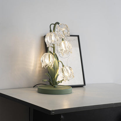 Floral Glass Shade Accent Lamp 7 Inch Green Stem Bedroom Nightstand Light Living Room Decorative Lighting Home Decor Indoor Small Bulb