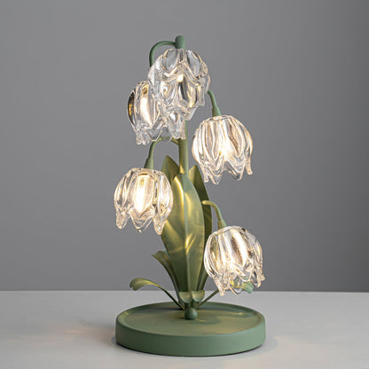 Floral Glass Shade Accent Lamp 7 Inch Green Stem Bedroom Nightstand Light Living Room Decorative Lighting Home Decor Indoor Small Bulb