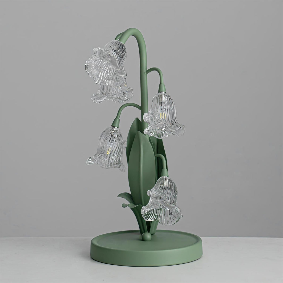 Floral Glass Shade Accent Lamp 7 Inch Green Stem Bedroom Nightstand Light Living Room Decorative Lighting Home Decor Indoor Small Bulb