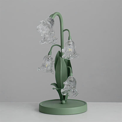 Floral Glass Shade Accent Lamp 7 Inch Green Stem Bedroom Nightstand Light Living Room Decorative Lighting Home Decor Indoor Small Bulb