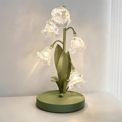 Floral Glass Shade Accent Lamp 7 Inch Green Stem Bedroom Nightstand Light Living Room Decorative Lighting Home Decor Indoor Small Bulb