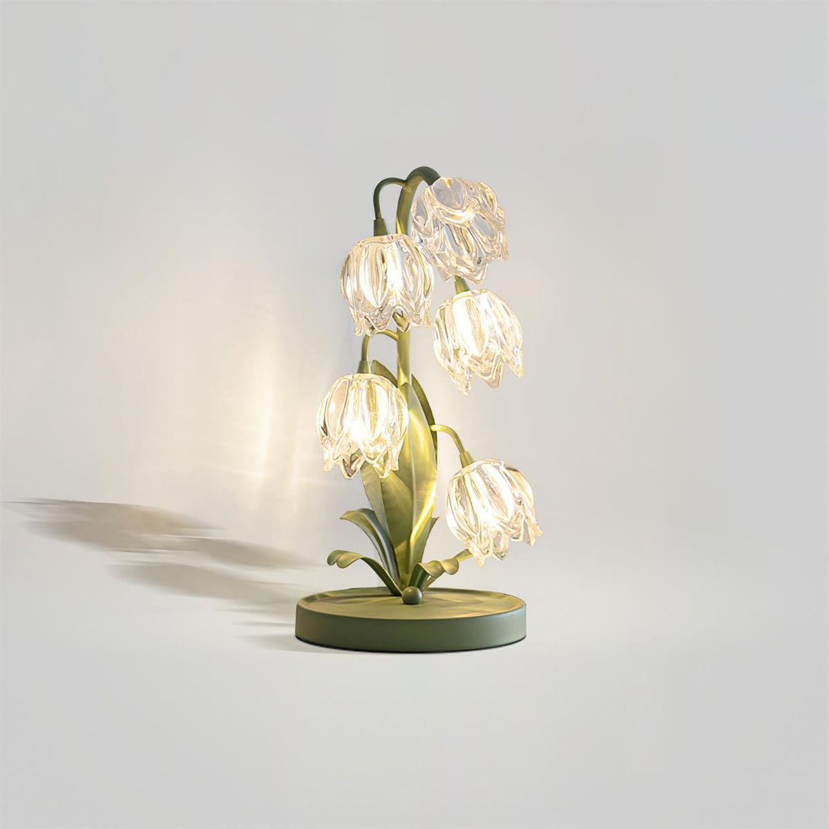 Floral Glass Shade Accent Lamp 7 Inch Green Stem Bedroom Nightstand Light Living Room Decorative Lighting Home Decor Indoor Small Bulb