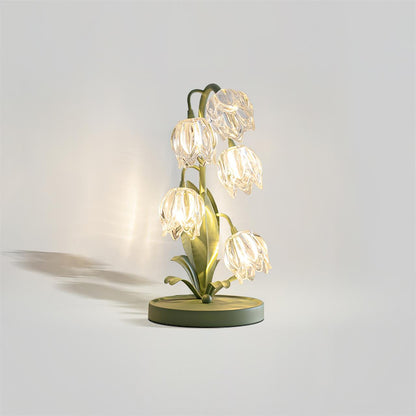 Floral Glass Shade Accent Lamp 7 Inch Green Stem Bedroom Nightstand Light Living Room Decorative Lighting Home Decor Indoor Small Bulb