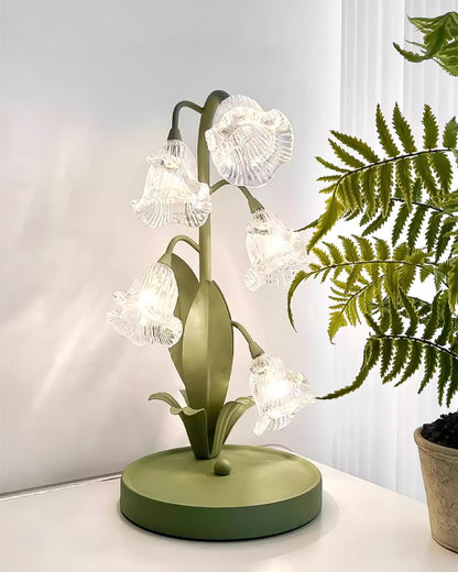 Floral Glass Shade Accent Lamp 7 Inch Green Stem Bedroom Nightstand Light Living Room Decorative Lighting Home Decor Indoor Small Bulb