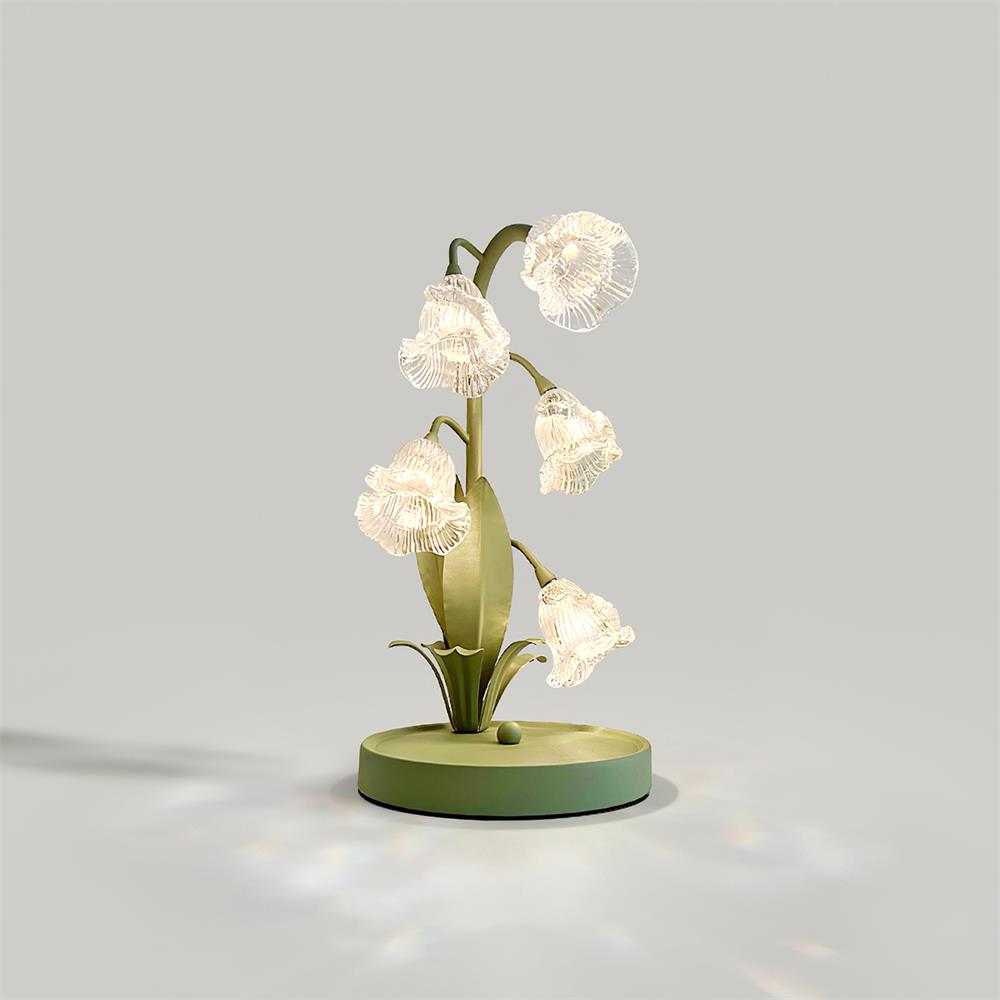 Floral Glass Shade Accent Lamp 7 Inch Green Stem Bedroom Nightstand Light Living Room Decorative Lighting Home Decor Indoor Small Bulb