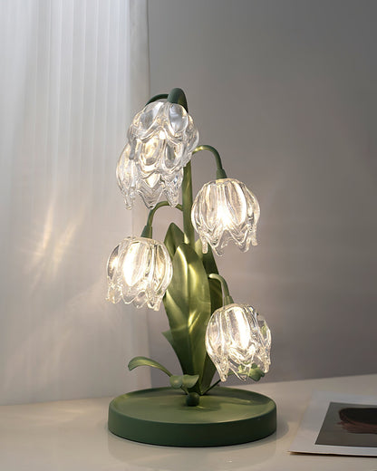 Floral Glass Shade Accent Lamp 7 Inch Green Stem Bedroom Nightstand Light Living Room Decorative Lighting Home Decor Indoor Small Bulb
