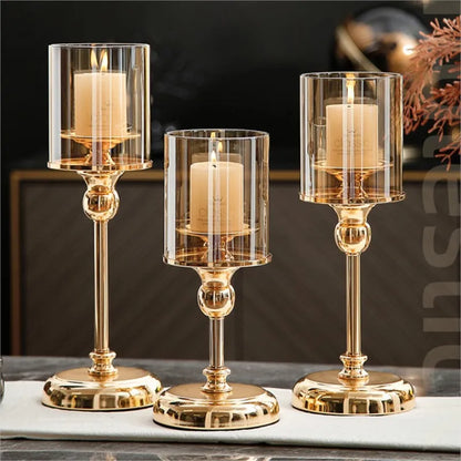 Scandinavian Candle Holder Set – Elegant Metal Taper Candelabra for Dining Table, Mantel & Home Decor – Gold or Silver Finish in 3 Heights
