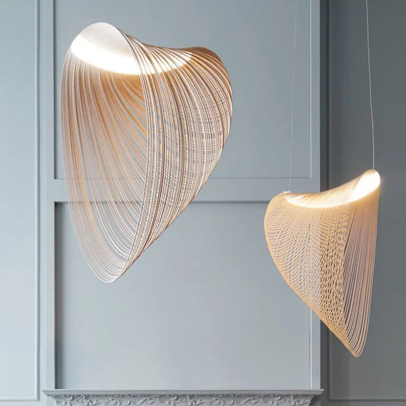 Sculptural Wood Ceiling Light Fixture LED 8W Adjustable 79-Inch Cord Natural Finish for Kitchen Island Dining Room Bar Hanging Lamp Modern O