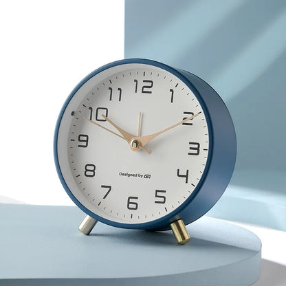 Quiet Desk Clock with Glass Face and Metal Frame for Bedroom Nightstand Office Study Reading Nook Den Guest Room Apartment Dorm Small Space