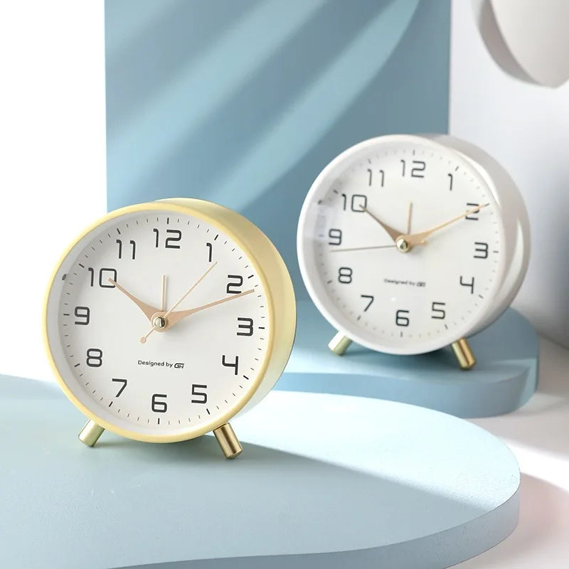 Whisper-Quiet Desk Clock 4.7 Inches Metal & Glass Non-Ticking Timepiece for Bedroom Nightstand Office Desktop White Black Blue Green Pink Ye