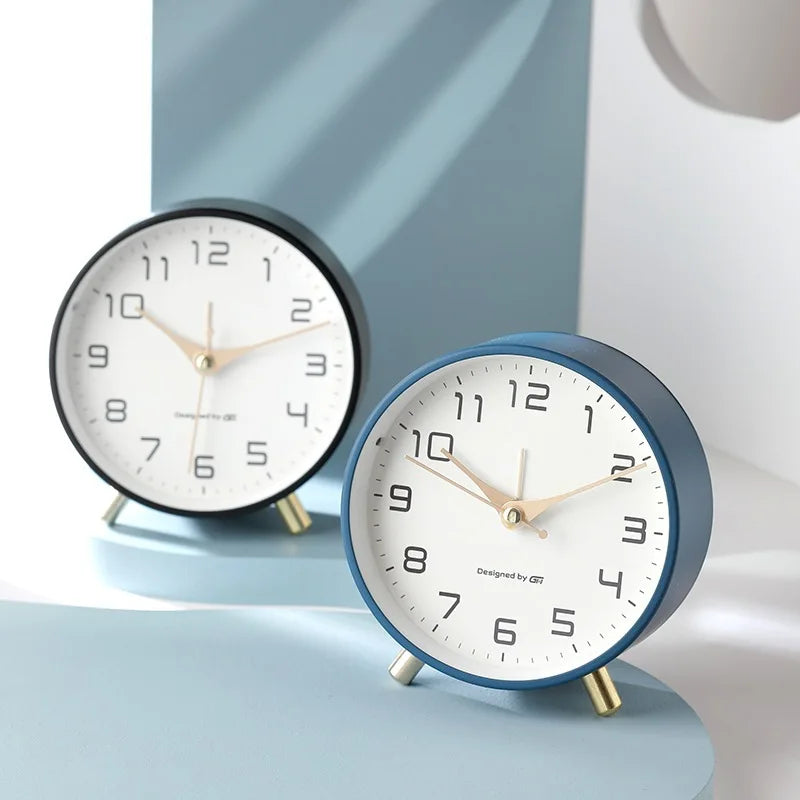 Whisper-Quiet Desk Clock 4.7 Inches Metal & Glass Non-Ticking Timepiece for Bedroom Nightstand Office Desktop White Black Blue Green Pink Ye