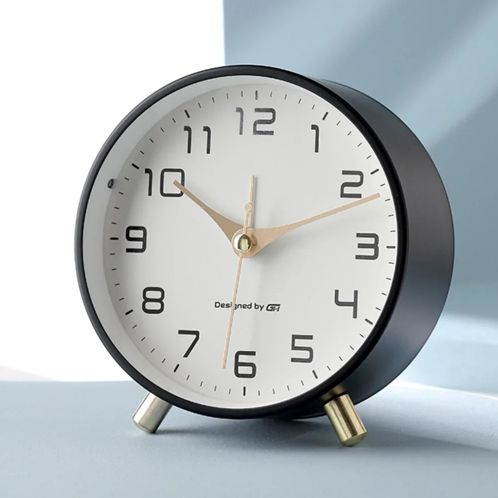 Whisper-Quiet Desk Clock 4.7 Inches Metal & Glass Non-Ticking Timepiece for Bedroom Nightstand Office Desktop White Black Blue Green Pink Ye