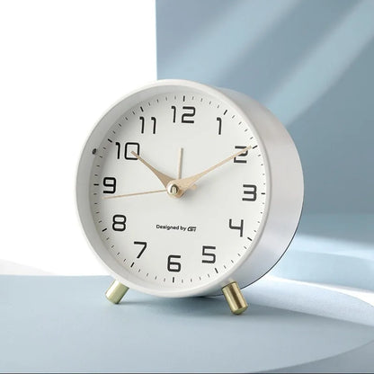 Quiet Desk Clock with Glass Face and Metal Frame for Bedroom Nightstand Office Study Reading Nook Den Guest Room Apartment Dorm Small Space