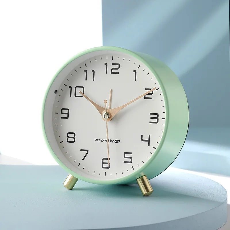 Whisper-Quiet Desk Clock 4.7 Inches Metal & Glass Non-Ticking Timepiece for Bedroom Nightstand Office Desktop White Black Blue Green Pink Ye