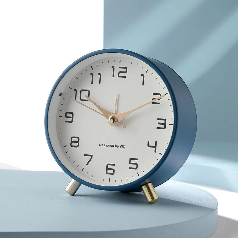 Whisper-Quiet Desk Clock 4.7 Inches Metal & Glass Non-Ticking Timepiece for Bedroom Nightstand Office Desktop White Black Blue Green Pink Ye