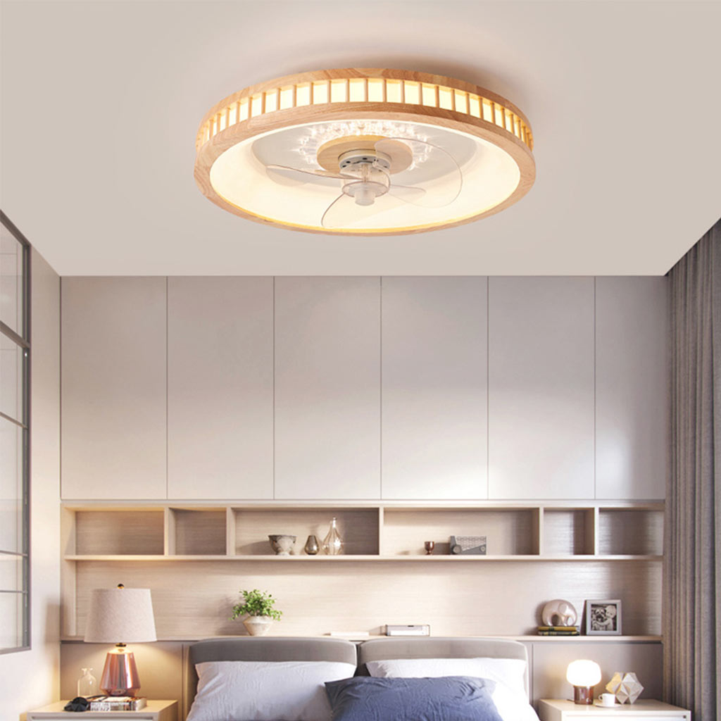 Wood & Acrylic Flush Mount Ceiling Fan with LED Light 20 in Diameter Low Profile Ventilation Fixture for Small Bedrooms Living Rooms Remote