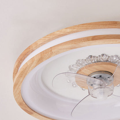 Wood & Acrylic Flush Mount Ceiling Fan with LED Light 20 in Diameter Low Profile Ventilation Fixture for Small Bedrooms Living Rooms Remote