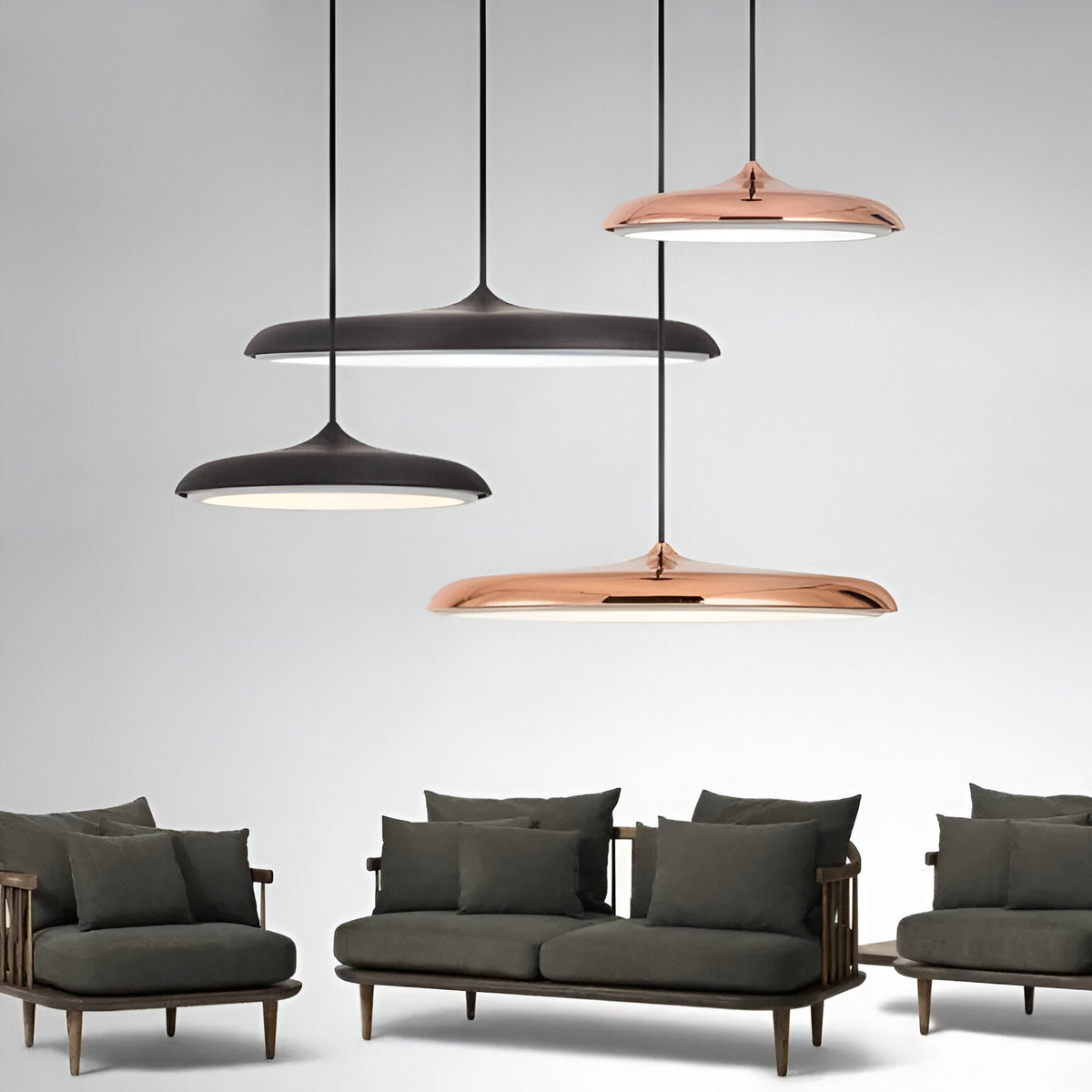 LED Disc Ceiling Fixture 10 in Rose Gold 4000K Adjustable Height for Kitchen Dining Room Bedroom Modern Floating Lamp Neutral White