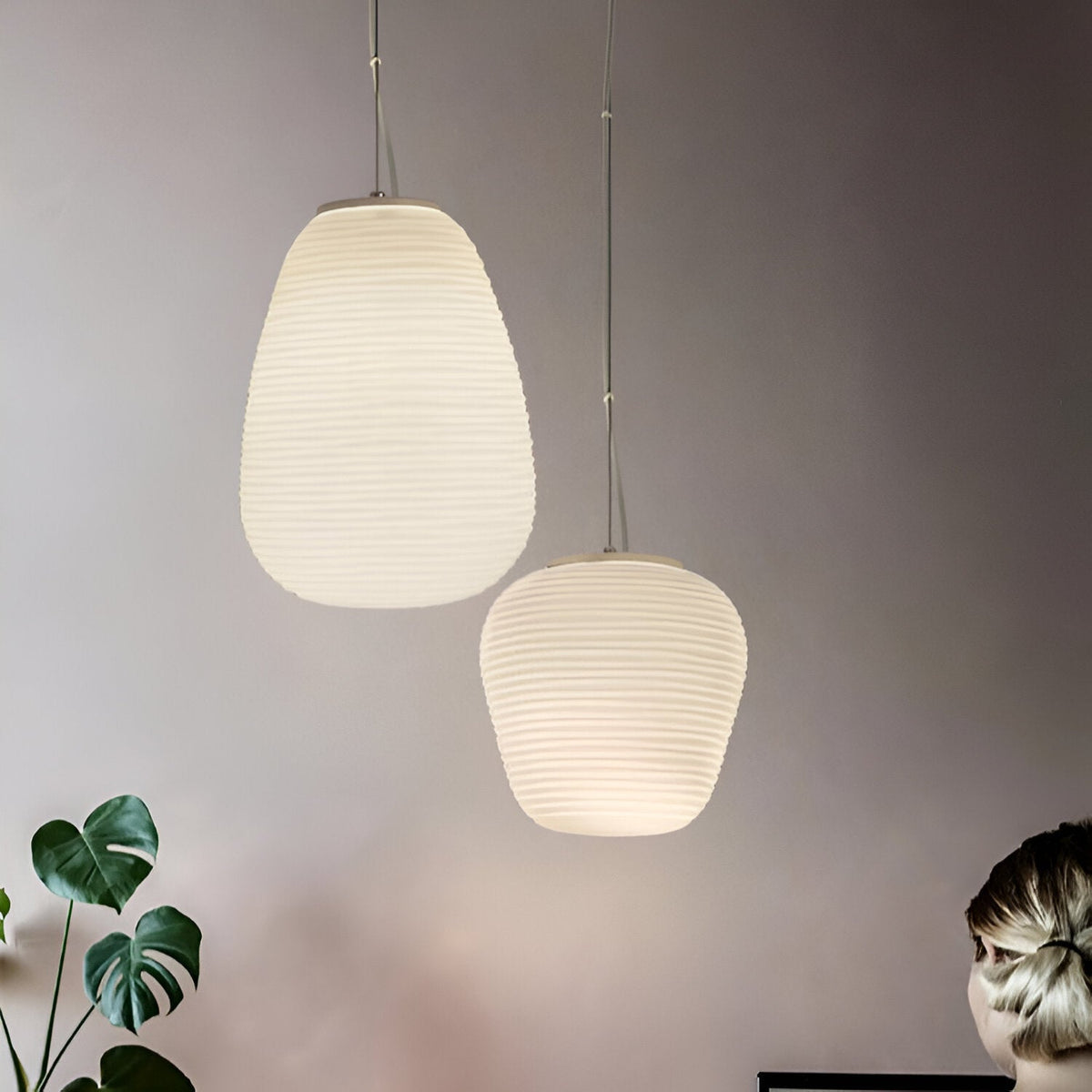 Frosted Glass Hanging Light Fixture with Ribbed Texture | Adjustable Ceiling Lamp for Dining Room Kitchen Island Cafe Restaurant Home | LED