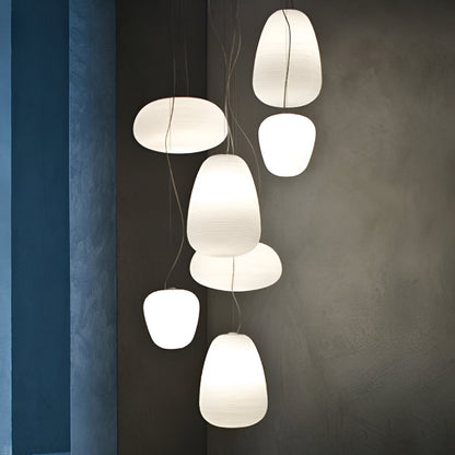 Frosted Glass Hanging Light Fixture with Ribbed Texture | Adjustable Ceiling Lamp for Dining Room Kitchen Island Cafe Restaurant Home | LED