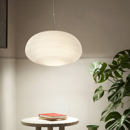 Frosted Glass Hanging Light Fixture with Ribbed Texture | Adjustable Ceiling Lamp for Dining Room Kitchen Island Cafe Restaurant Home | LED