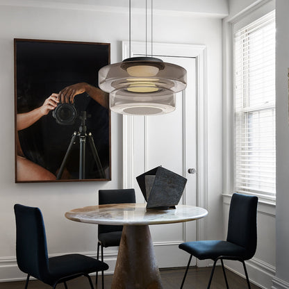 Tiered Glass Hanging Fixture 12 in Amber for Dining Tables Kitchen Islands Contemporary Statement Overhead Illumination