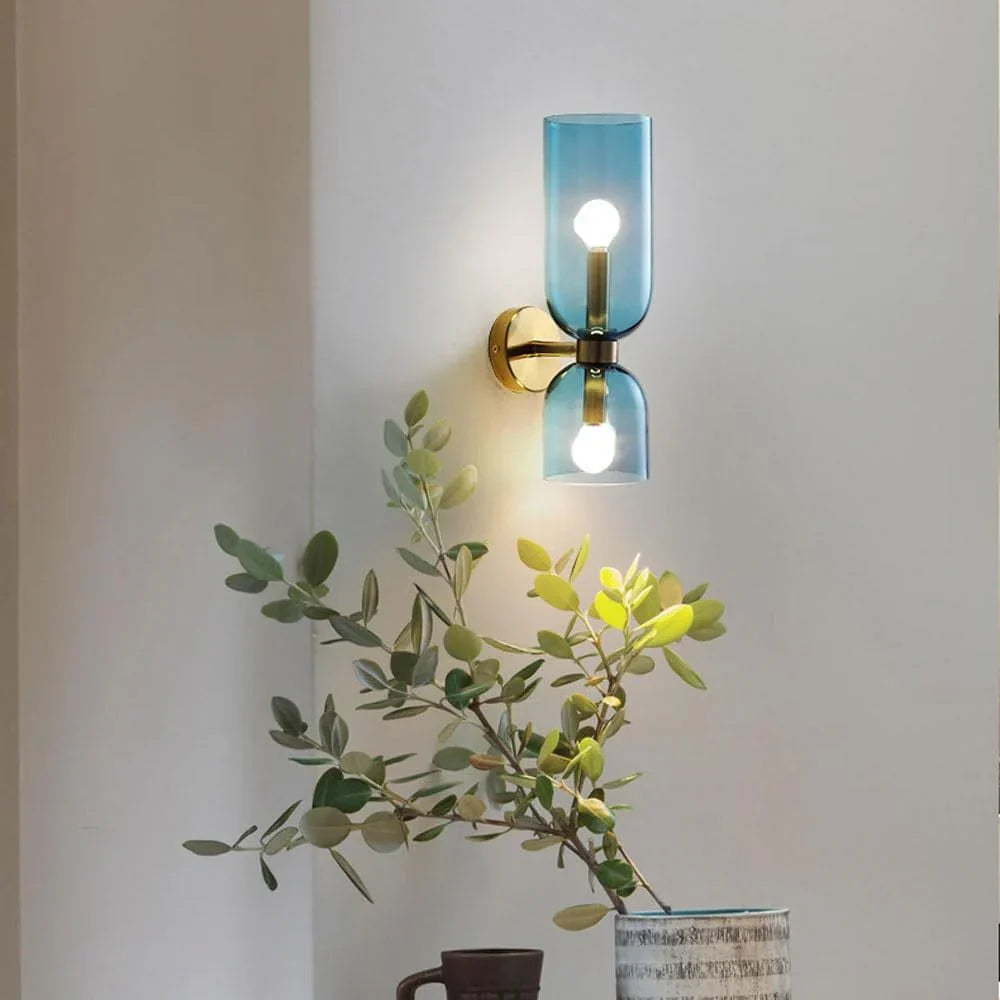 Dual-Arm Sconce with Clear Glass Shades 14 Inch Height Swivel Heads for Bedside Task Reading Hallway Entry Hardwired 110V E12 Socket Up to 4