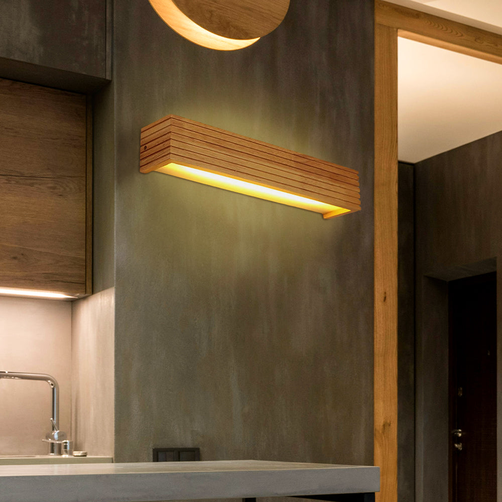 Circular Wood & Acrylic Sconce LED Fixture for Bedrooms, Hallways & Reading Nooks Natural Finish Ambient Lighting E26/E27 Direct Wire Modern