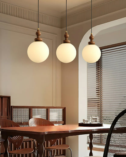 Frosted Glass Globe Hanging Fixture with Natural Wood Canopy 7 Inch Shade Adjustable Cord Kitchen Island Entryway Bedroom Dining Area Modern