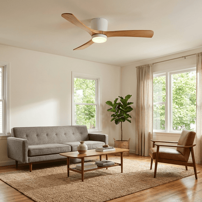 Sycamore Wood Ceiling Fan with LED Light – Whisper-Quiet 6-Speed DC Motor, Reversible Airflow, Remote Control, 42/48/52 Inch