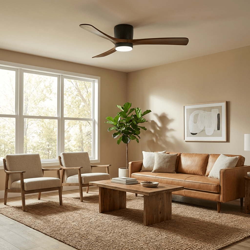 Sycamore Wood Ceiling Fan with LED Light – Whisper-Quiet 6-Speed DC Motor, Reversible Airflow, Remote Control, 42/48/52 Inch