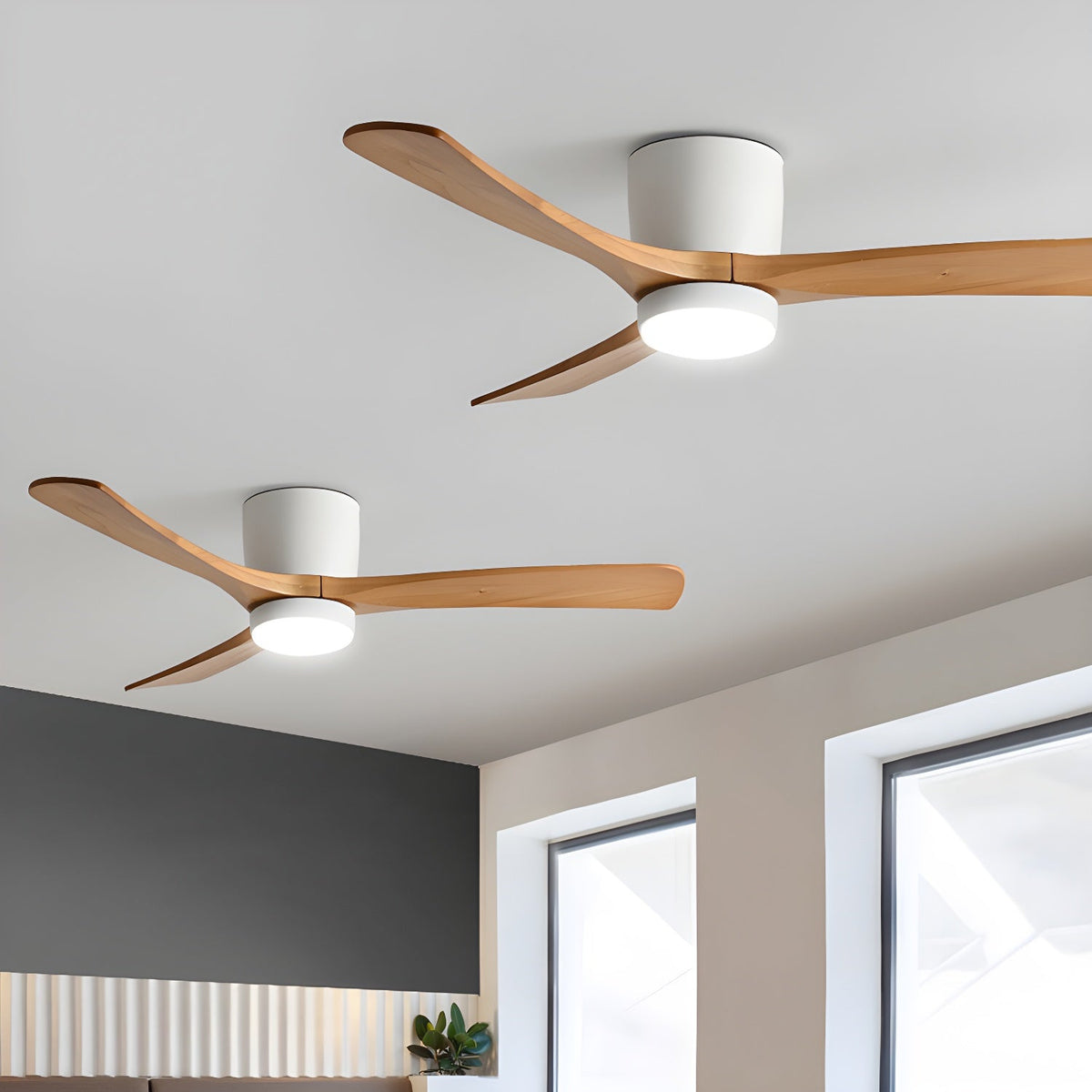 42-Inch Wooden Blade Ceiling Fan with Dimmable LED Light, Ultra-Quiet DC Motor for Bedrooms, Reversible Airflow, Three Color Temperatures, M