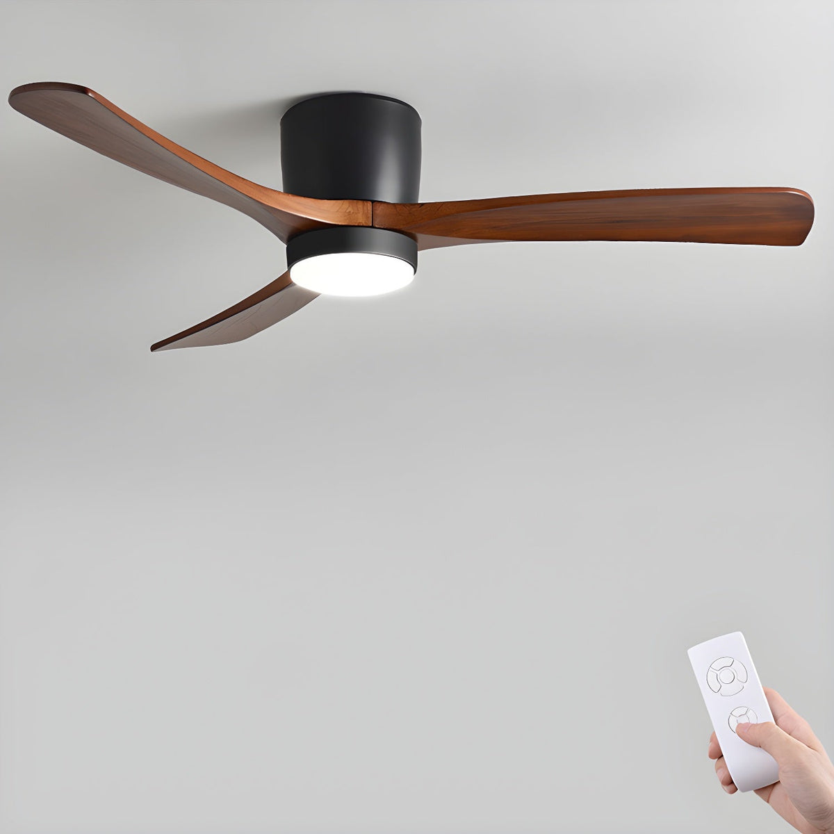 42-Inch Wooden Blade Ceiling Fan with Dimmable LED Light, Ultra-Quiet DC Motor for Bedrooms, Reversible Airflow, Three Color Temperatures, M