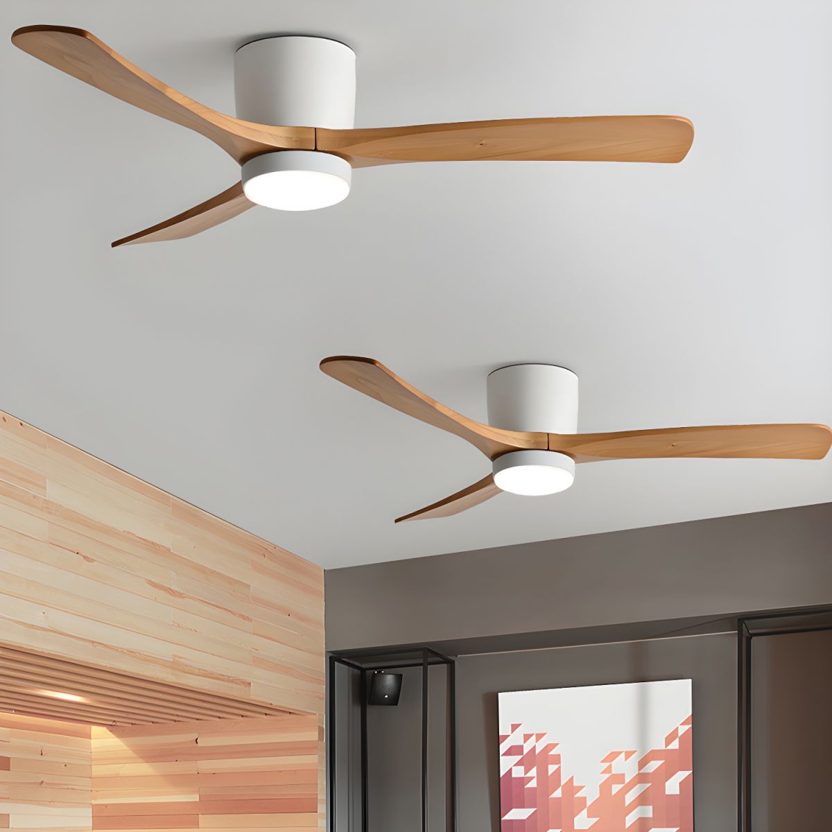 Wood Blade Ceiling Fan with Integrated LED Light and Remote Control for Bedroom Living Room Quiet DC Motor Airflow Year-Round Comfort Scandi