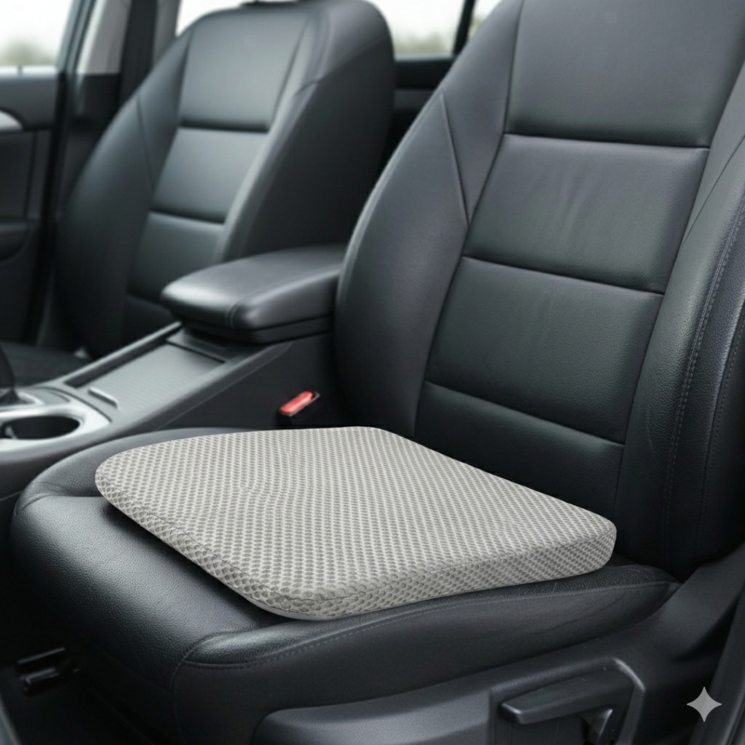 Elevated Car Seat Cushion with Airflow Honeycomb Design for Driver Comfort & Posture Support