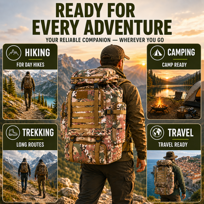 80L Expedition Hiking Backpack – Tactical Multi-Day Trekking Pack with MOLLE Webbing & Padded Straps for Camping & Travel
