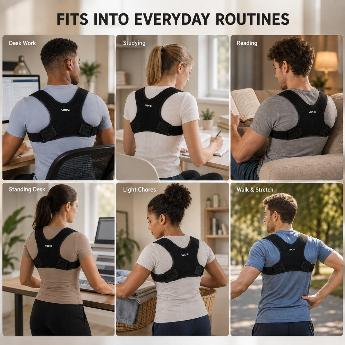 Upper Body Posture Support Harness with Adjustable Tension Straps for Men & Women