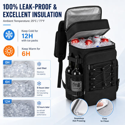 Thermal Backpack Cooler with Dual Compartments & Bottle Pockets for Hiking and Picnics